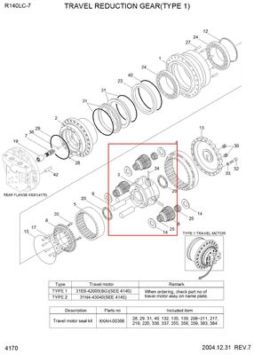 R140-7 R160-7 Partes de caja de engranajes XKAH-00357 XKAH-00358 XKAH-00355 XKAH-00356 R140-7 ASSY del transportista